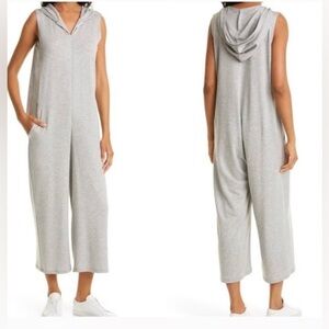 Eileen Fisher Grey Terry Cropped Wide Leg Jumpsuit With Hood